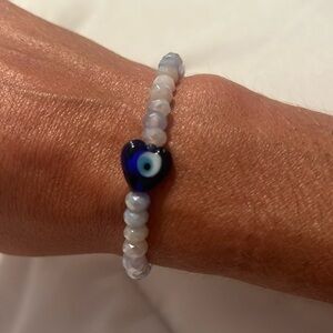 Handmade white/light blue agate evil eye bracelet